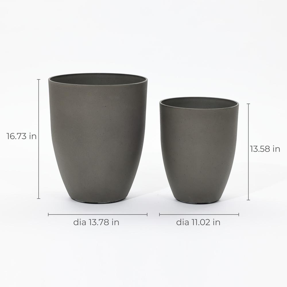 2-Piece Tall Tapered Round Plastic Planters Set, Husky Gray. Picture 9