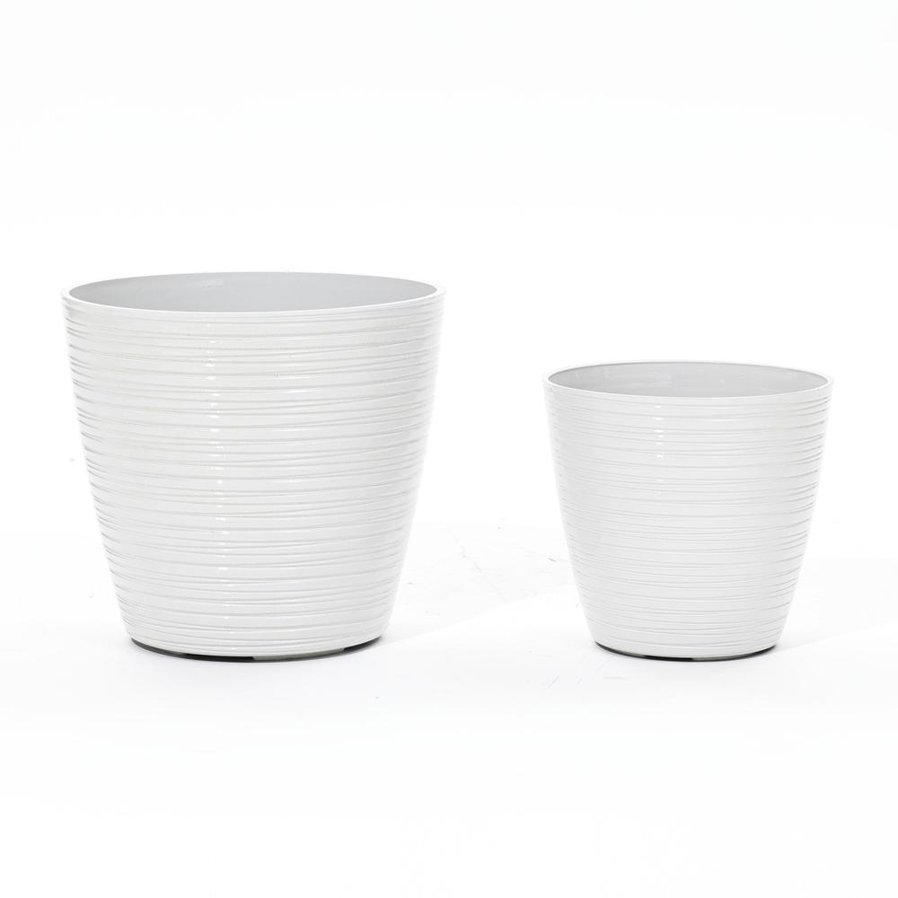 2-Piece Tapered Round Plastic Planters Set, Pearl White. Picture 1