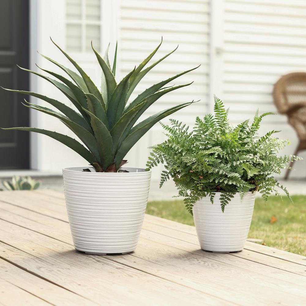 2-Piece Tapered Round Plastic Planters Set, Pearl White. Picture 8