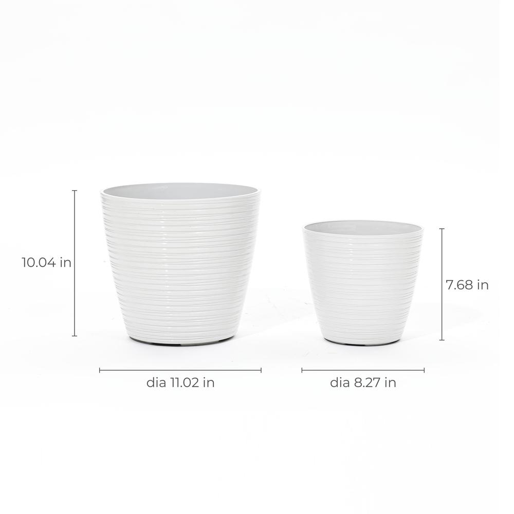 2-Piece Tapered Round Plastic Planters Set, Pearl White. Picture 10