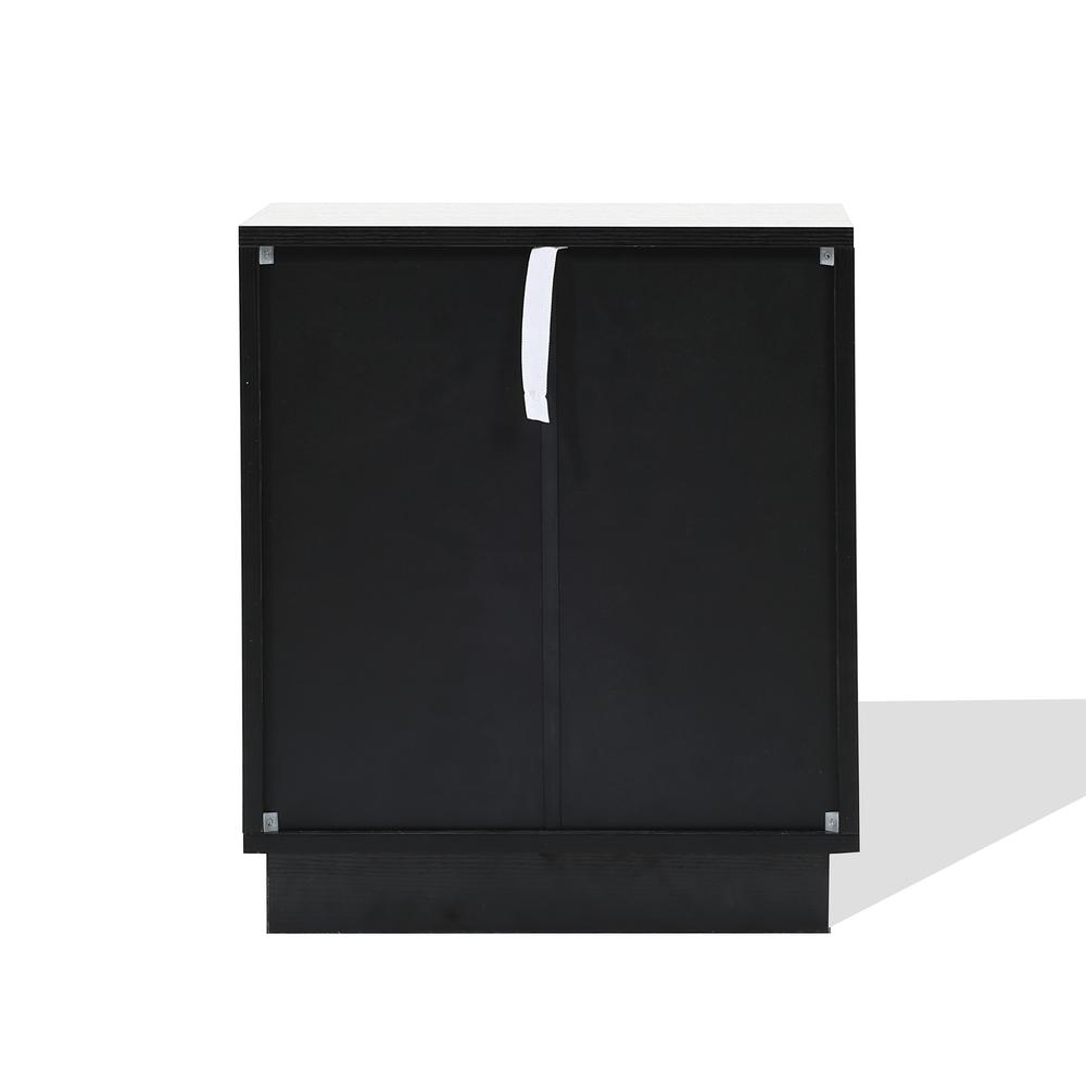 Modern Boho 2-Drawer Black Side Table with Bamboo Strips. Picture 9
