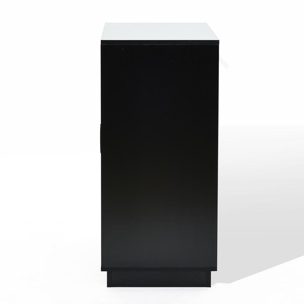Modern Boho 2-Door Black Accent Cabinet with Bamboo Strips. Picture 3