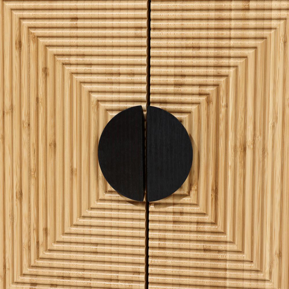 Modern Boho 2-Door Black Accent Cabinet with Bamboo Strips. Picture 4
