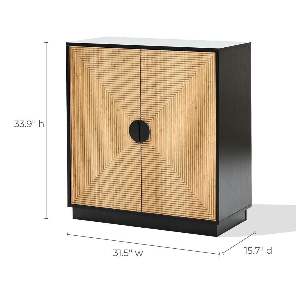 Modern Boho 2-Door Black Accent Cabinet with Bamboo Strips. Picture 9