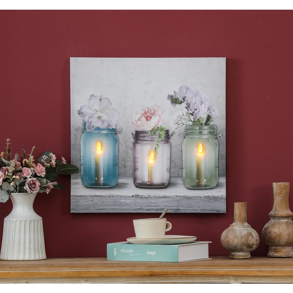 Candle Flower Jars Lighted Canvas Print. Picture 2