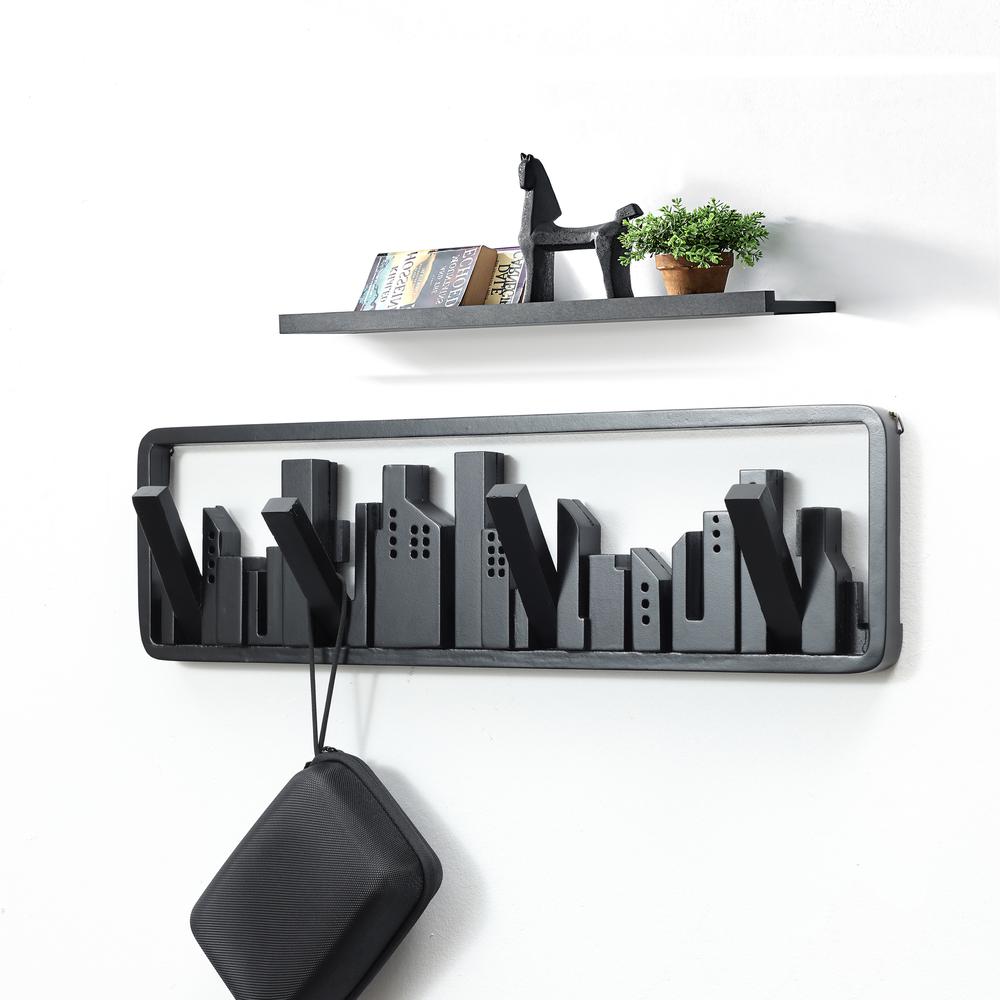 Black Wood 4-Hook Urban Wall-Mounted Coat and Towel Rack. Picture 5