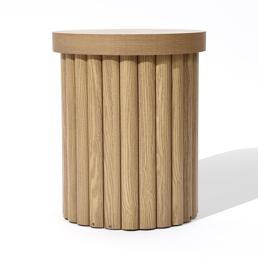 Brown Wood Fluted Round Side Table. Picture 1