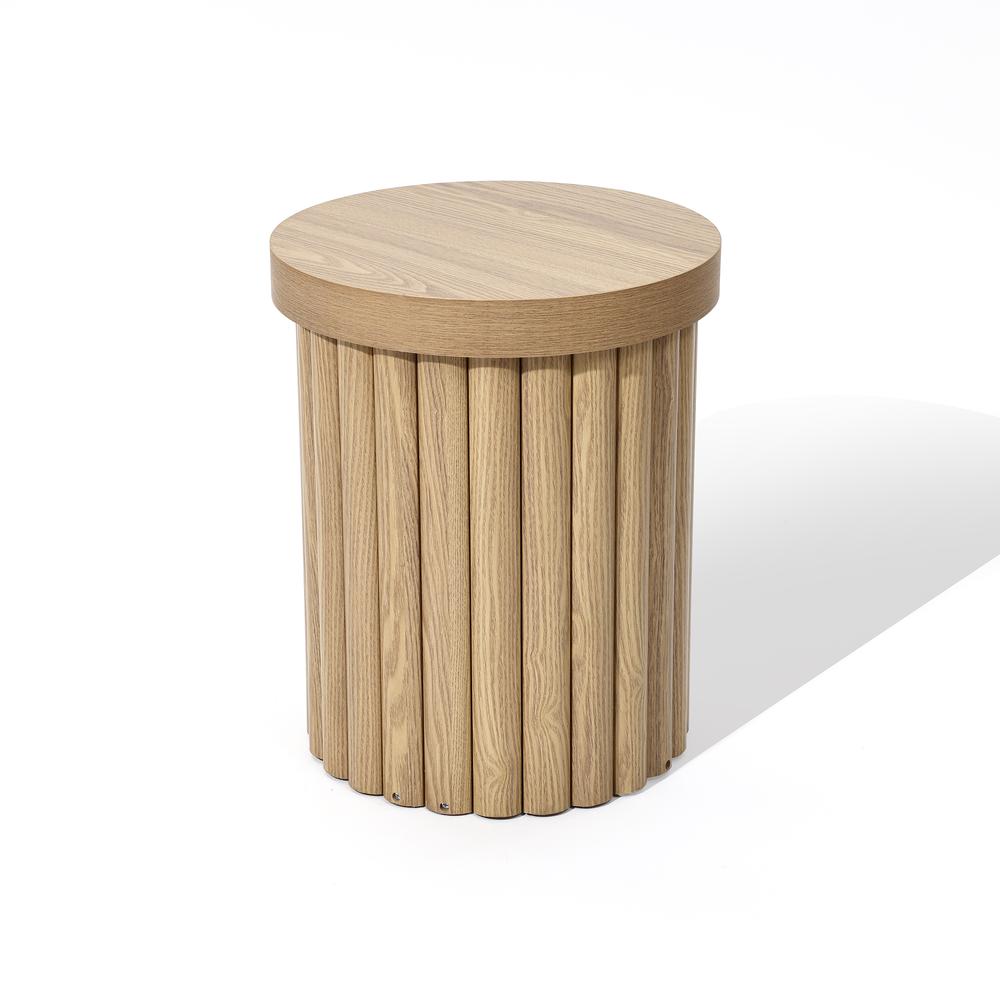 Brown Wood Fluted Round Side Table. Picture 2
