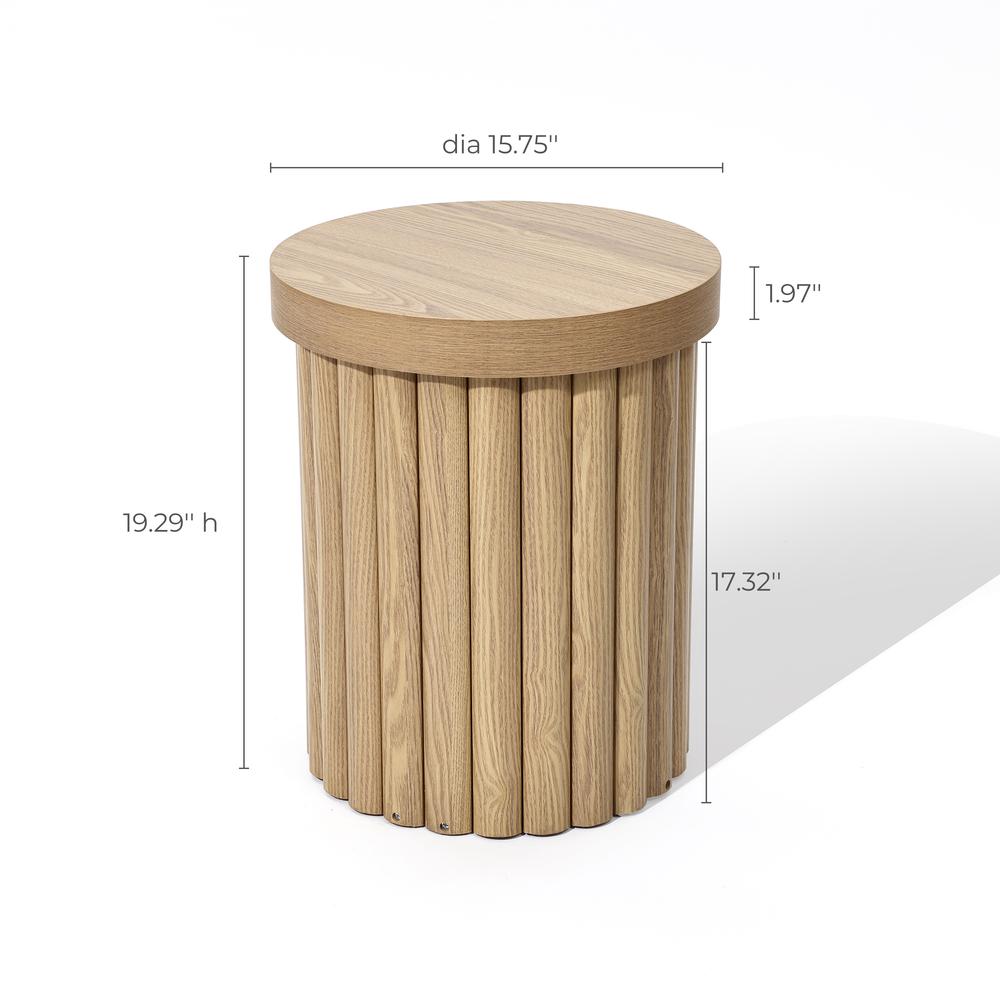 Brown Wood Fluted Round Side Table. Picture 9