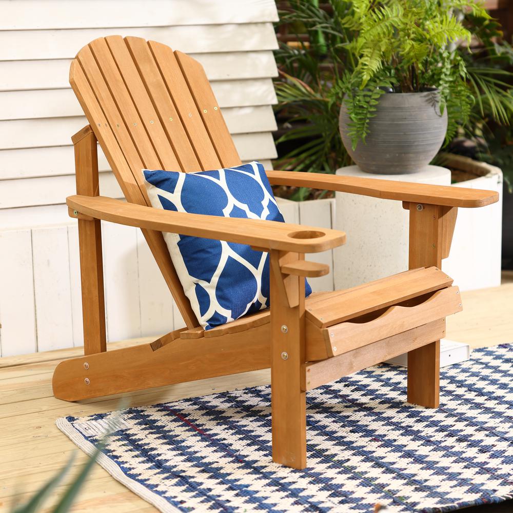 LuxenHome Adirondack Outdoor Wood Chair with Cup Holder. Picture 5