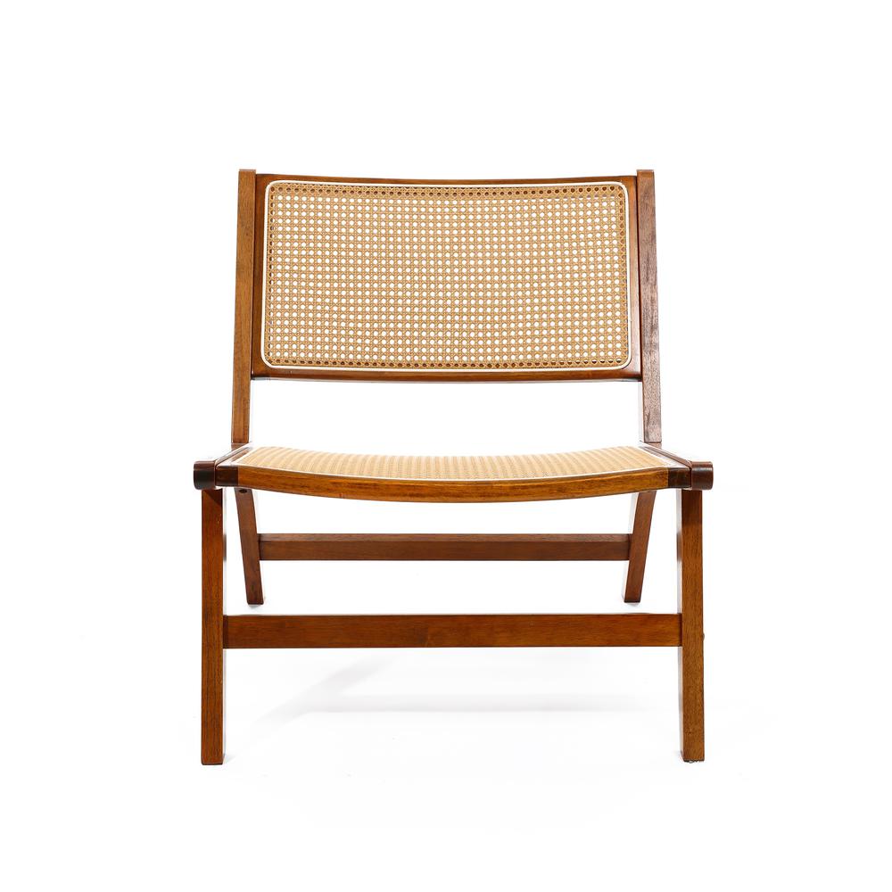 Brown Rubberwood with PE Rattan Low Profile Armless Accent Chair, Set of 2. Picture 8