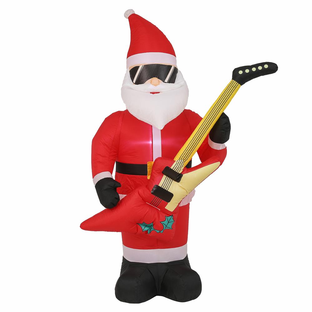 7Ft Rocking Santa with Guitar Inflatable with LED Lights. Picture 3