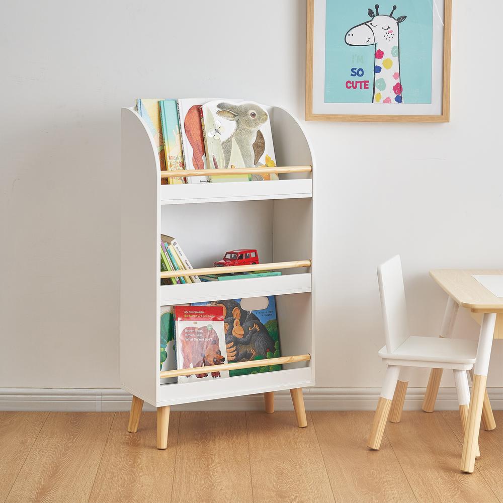 Children's Multi-Functional 3-Shelf Bookcase Toy Storage Bin, White. Picture 9