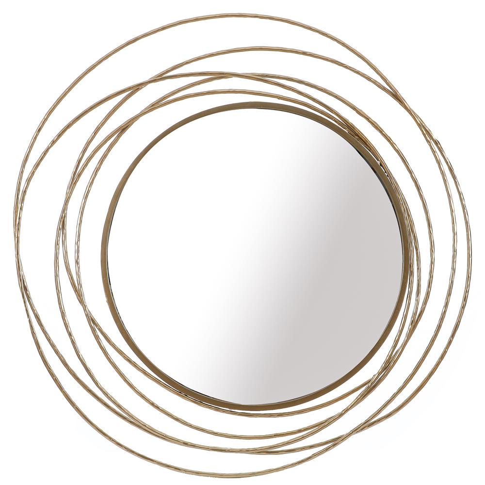 Gold Metal Frame Round Wall Mirror. Picture 1