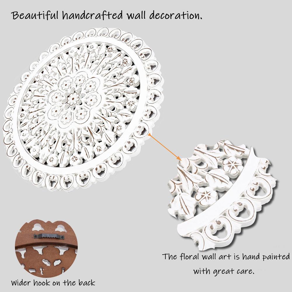 White Wood Flower Round Wall Decor. Picture 13