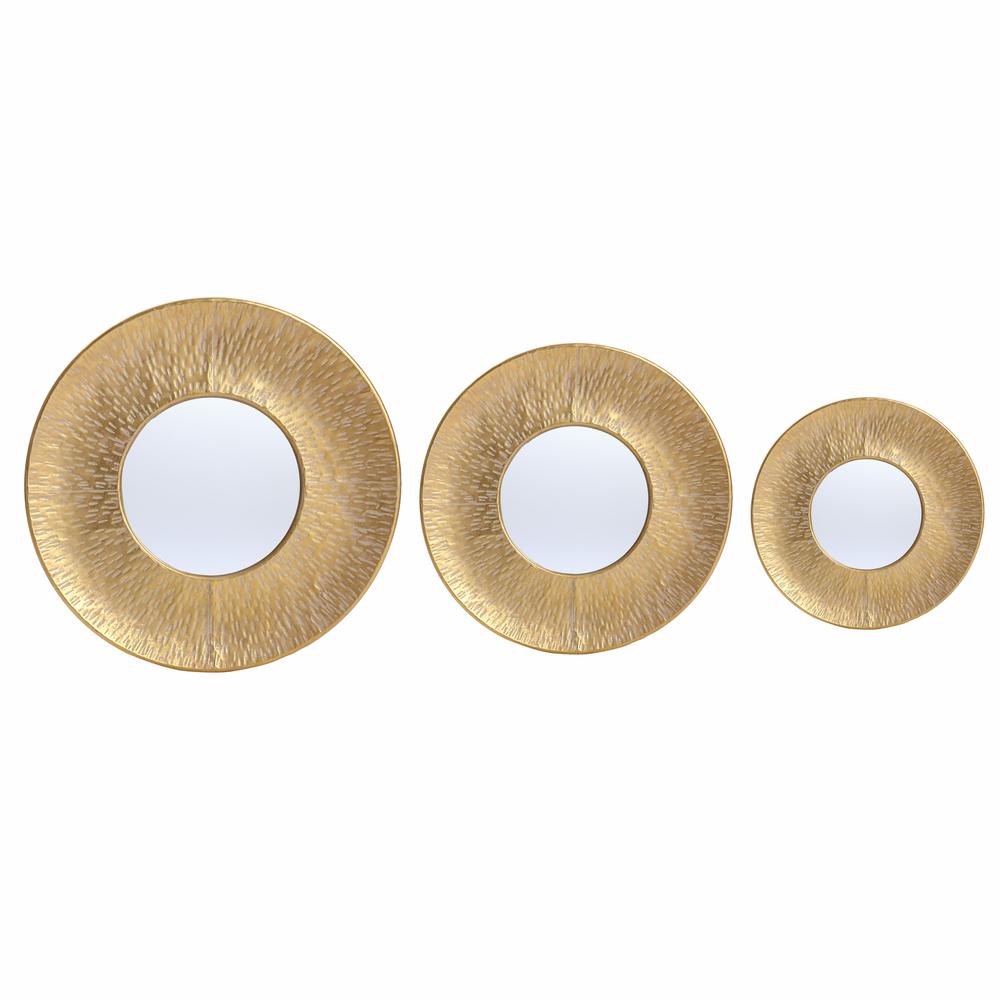 3-Piece Gold Metal Round Wall Mirror Set. Picture 5