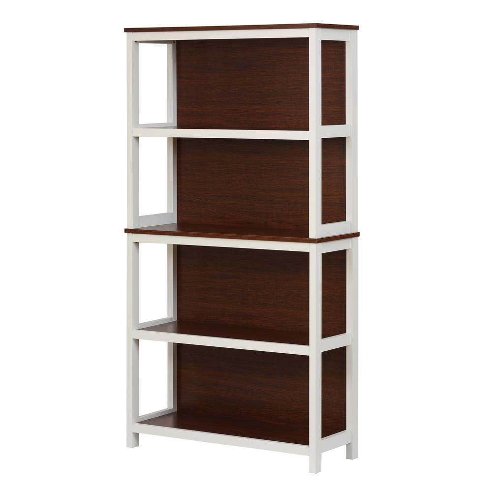 4-Shelf White and Walnut Engineered Wood Bookcase. Picture 4