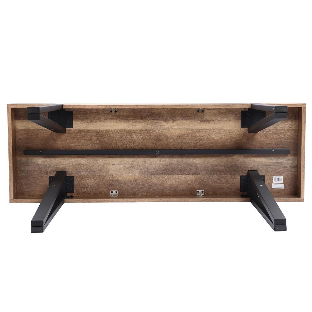 Oak Finish MDF Wood Black Metal Console Entry Table. Picture 11