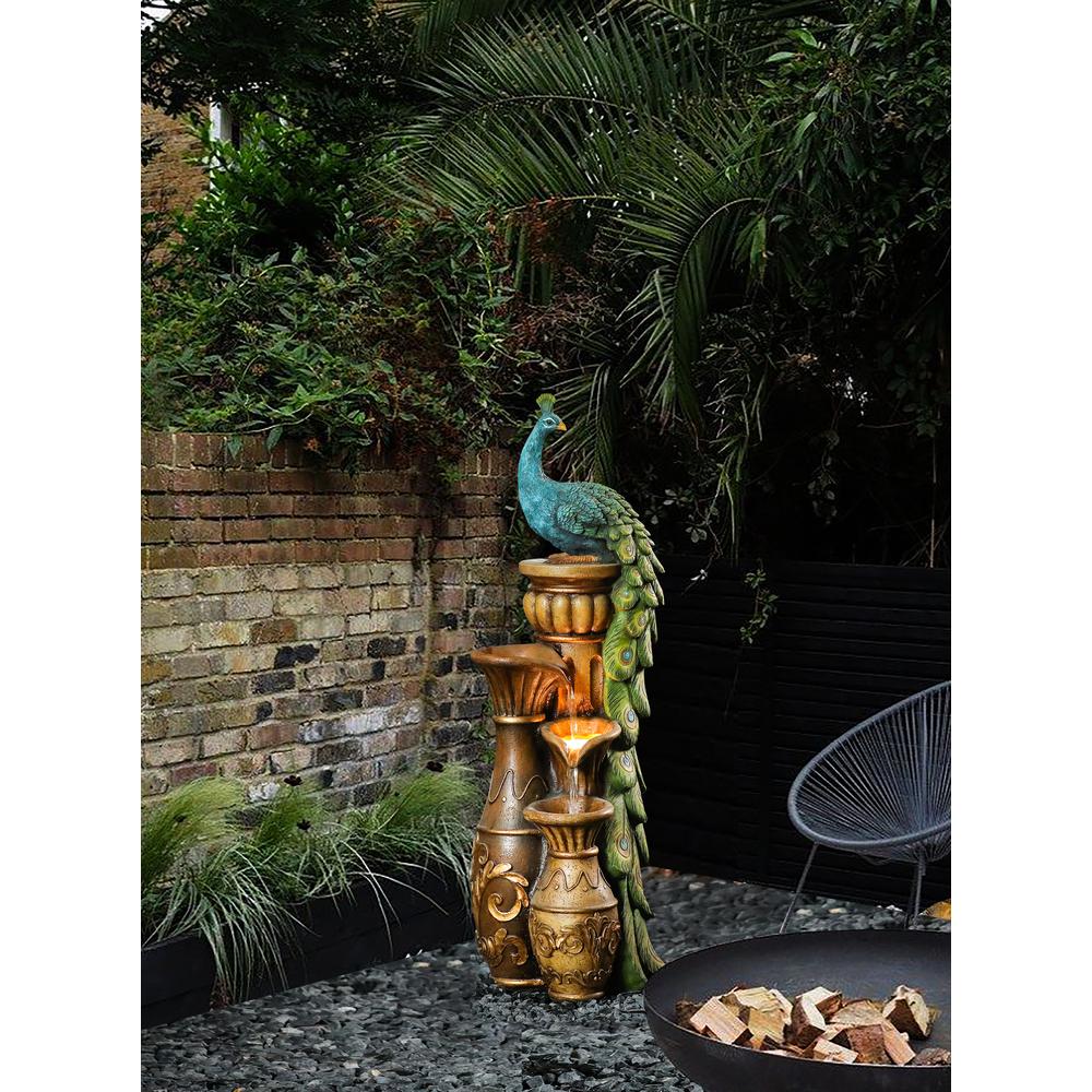 Resin Pedestal Peacock and Urns Outdoor Fountain. Picture 7