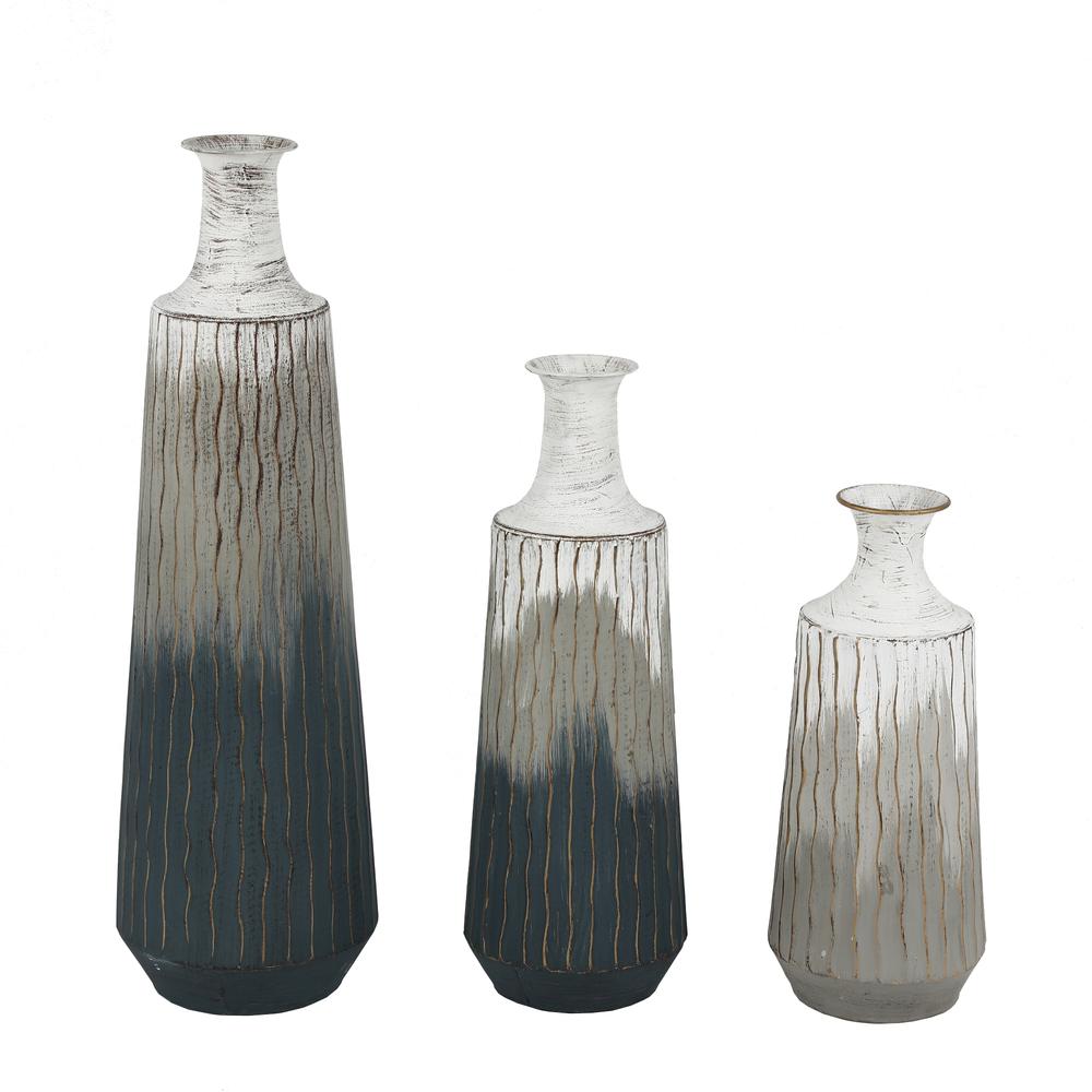 3-Piece Gray and White Ombre Metal Multi-Tone Vase Set. Picture 1