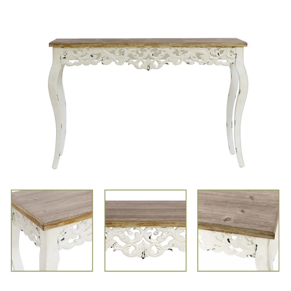 Victorian Off White and Natural Wood Console and Entry Table. Picture 5