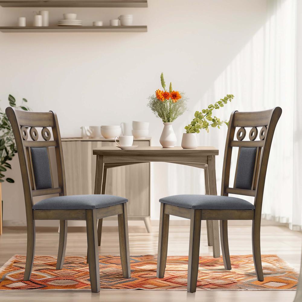 Modern Farmhouse Natural Rubberwood Upholstered Gray Dining Chair, Set of 2. Picture 6