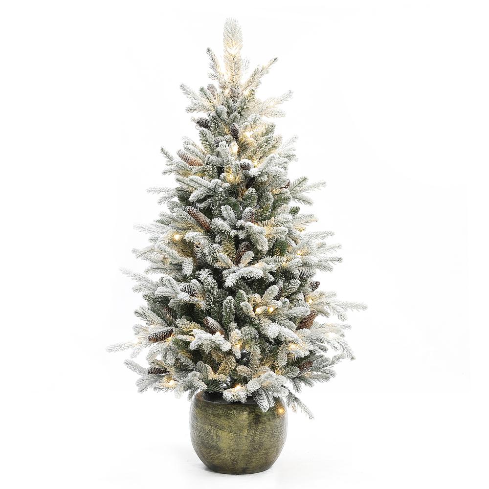 4.5Ft Flocked Pre-Lit Clear Porch Tree with Pinecones. Picture 1