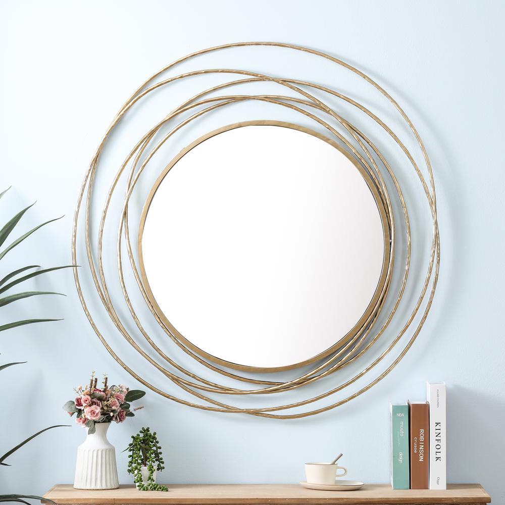 Gold Metal Frame Round Wall Mirror. Picture 2