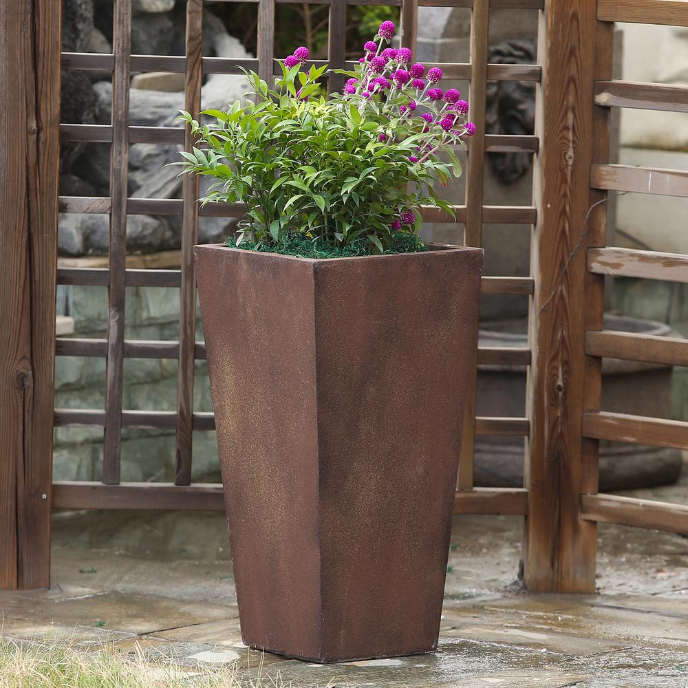 Rustic Brown MgO 24.2in. H Tall Tapered Planter. Picture 2