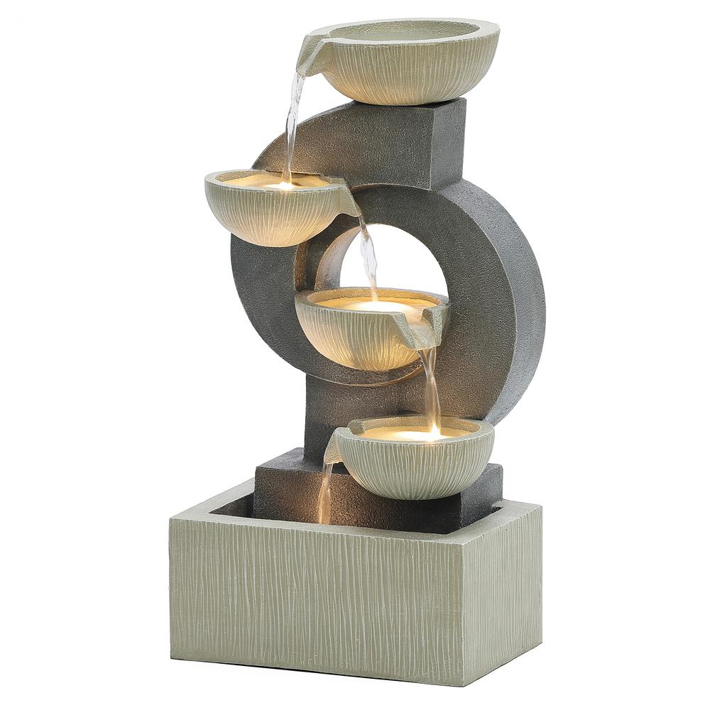 Gray Curves and Cascading Bowls Resin Outdoor Fountain with LED Lights. Picture 8