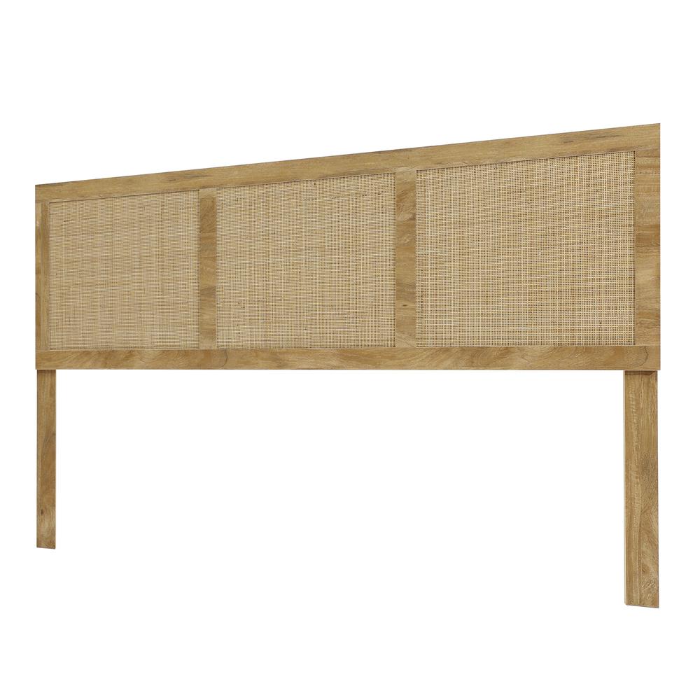 Oak Finish Manufactured Wood with Rattan Panels Headboard, King. Picture 8