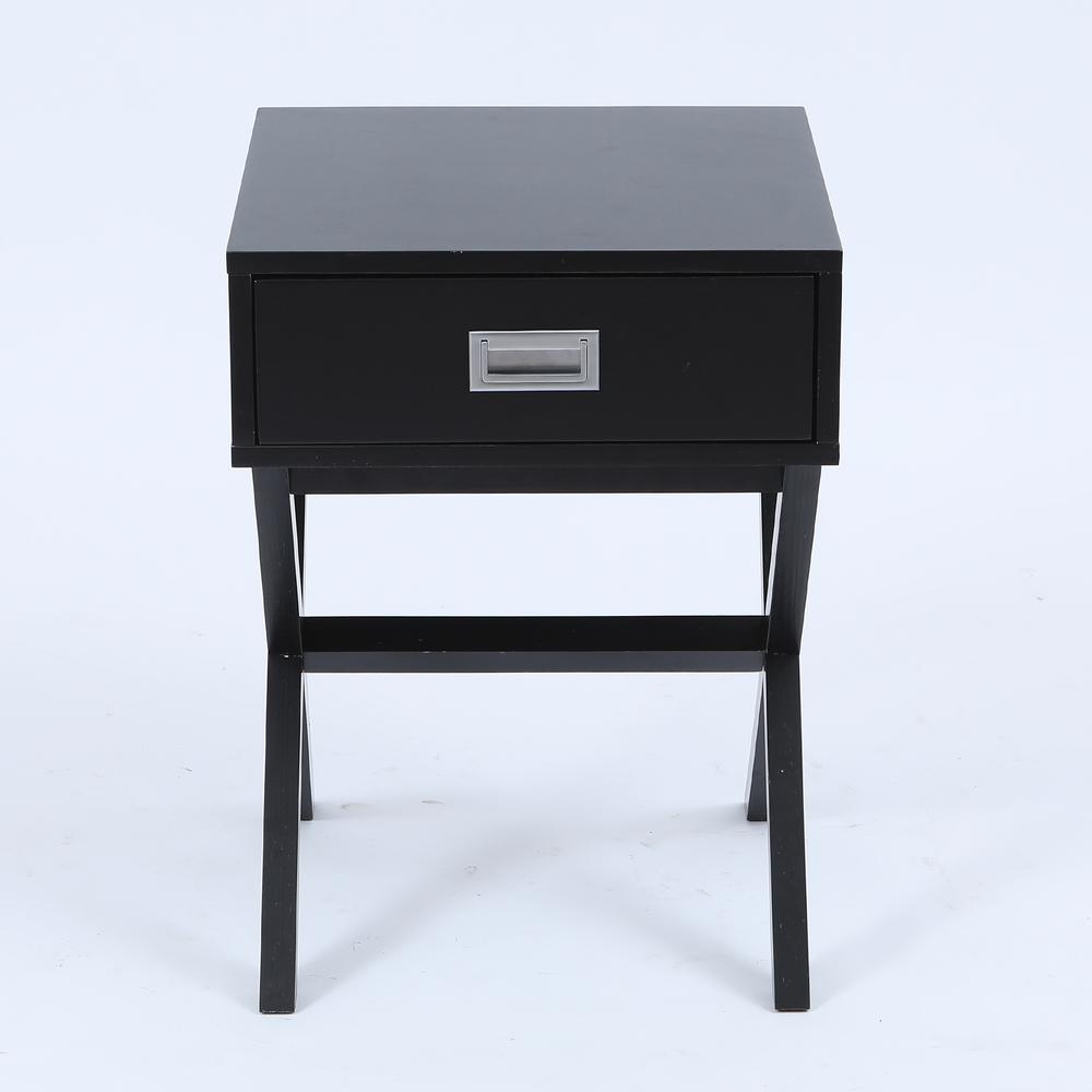 Black X-Leg Accent End Table with Storage. Picture 1