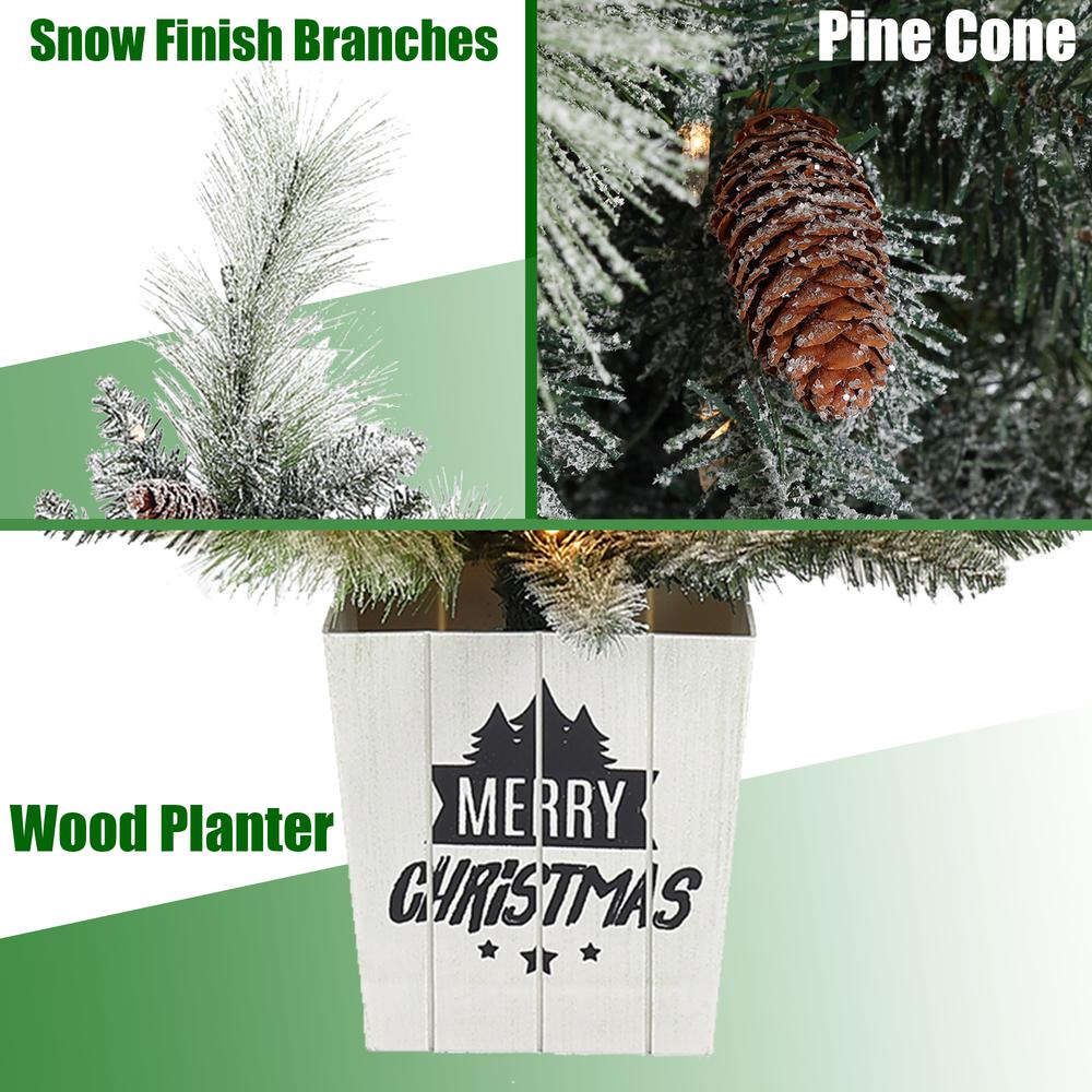 4Ft Pre-Lit LED Artificial Flocked Pine Christmas Tree with Pine Cones and Square Pot. Picture 10