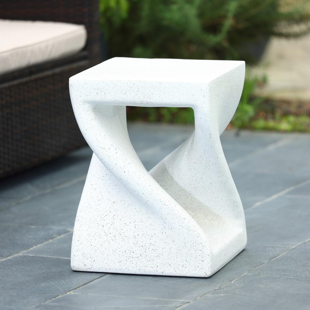 Speckled White MgO Square Twisted Indoor and Outdoor Side Table. Picture 2