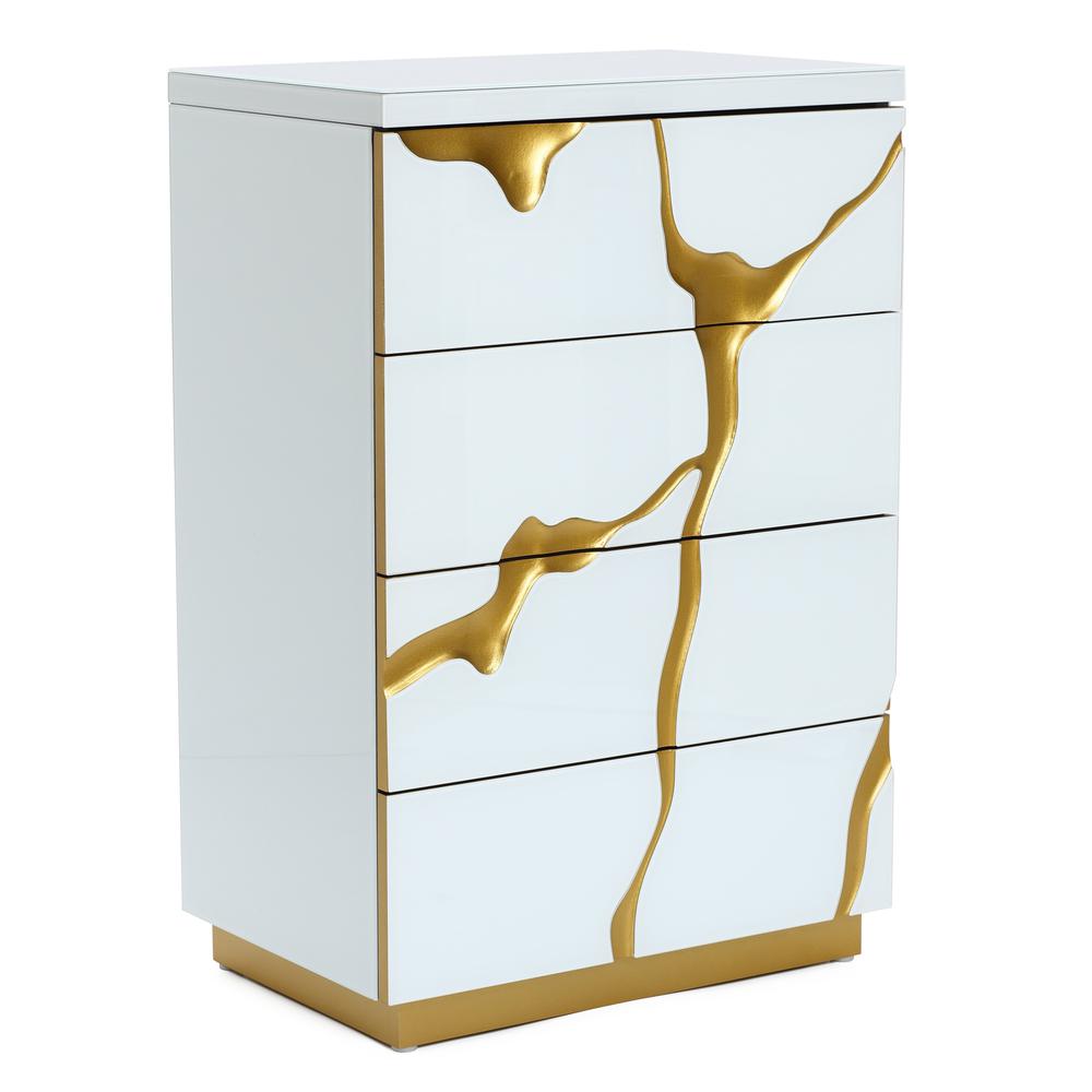 Modern White with Gold Ribbon 35.4" Tall 4-Drawer Chest. Picture 2