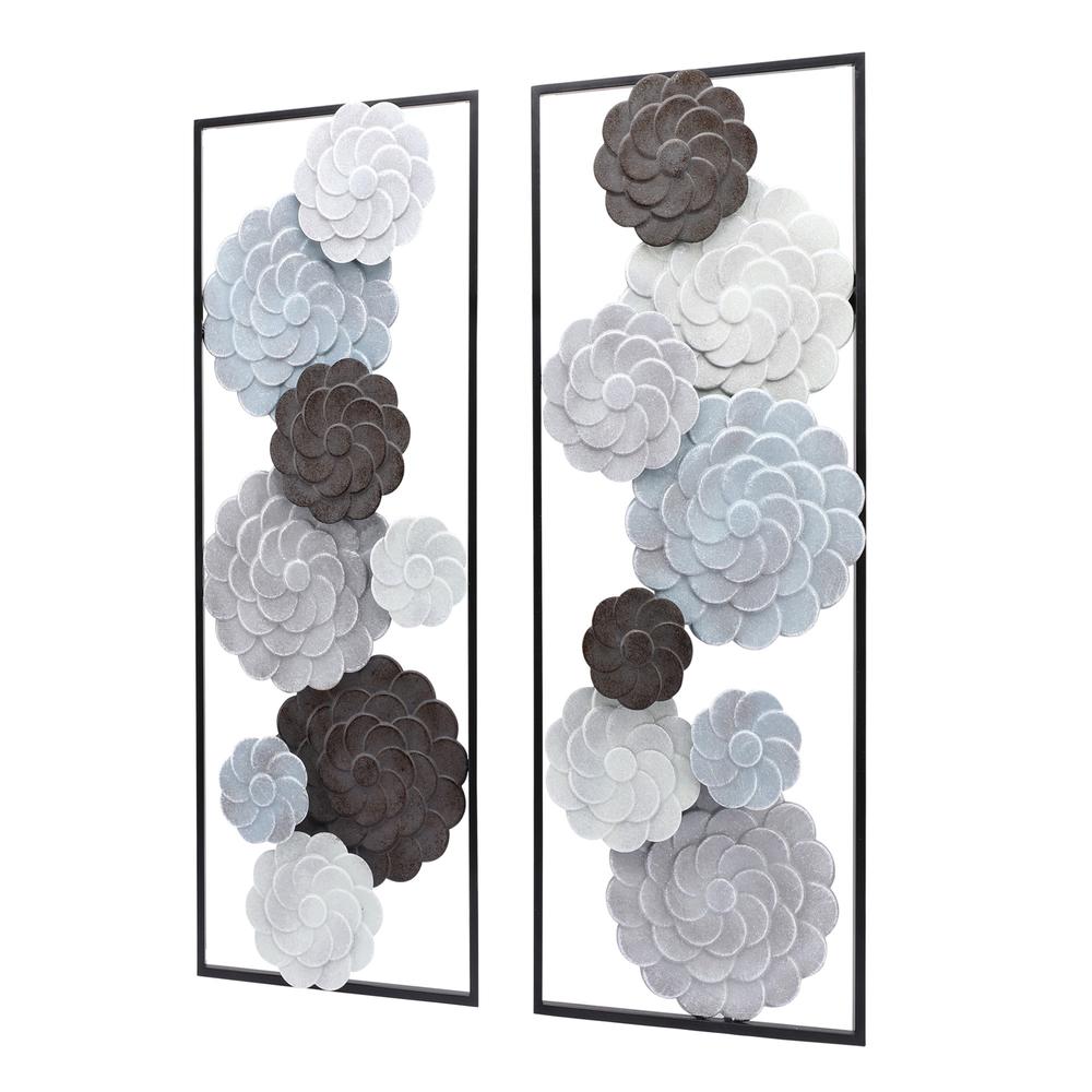 Multi-Color Flowers Metal Rectangular Panels Wall Decor, Set of 2. Picture 5