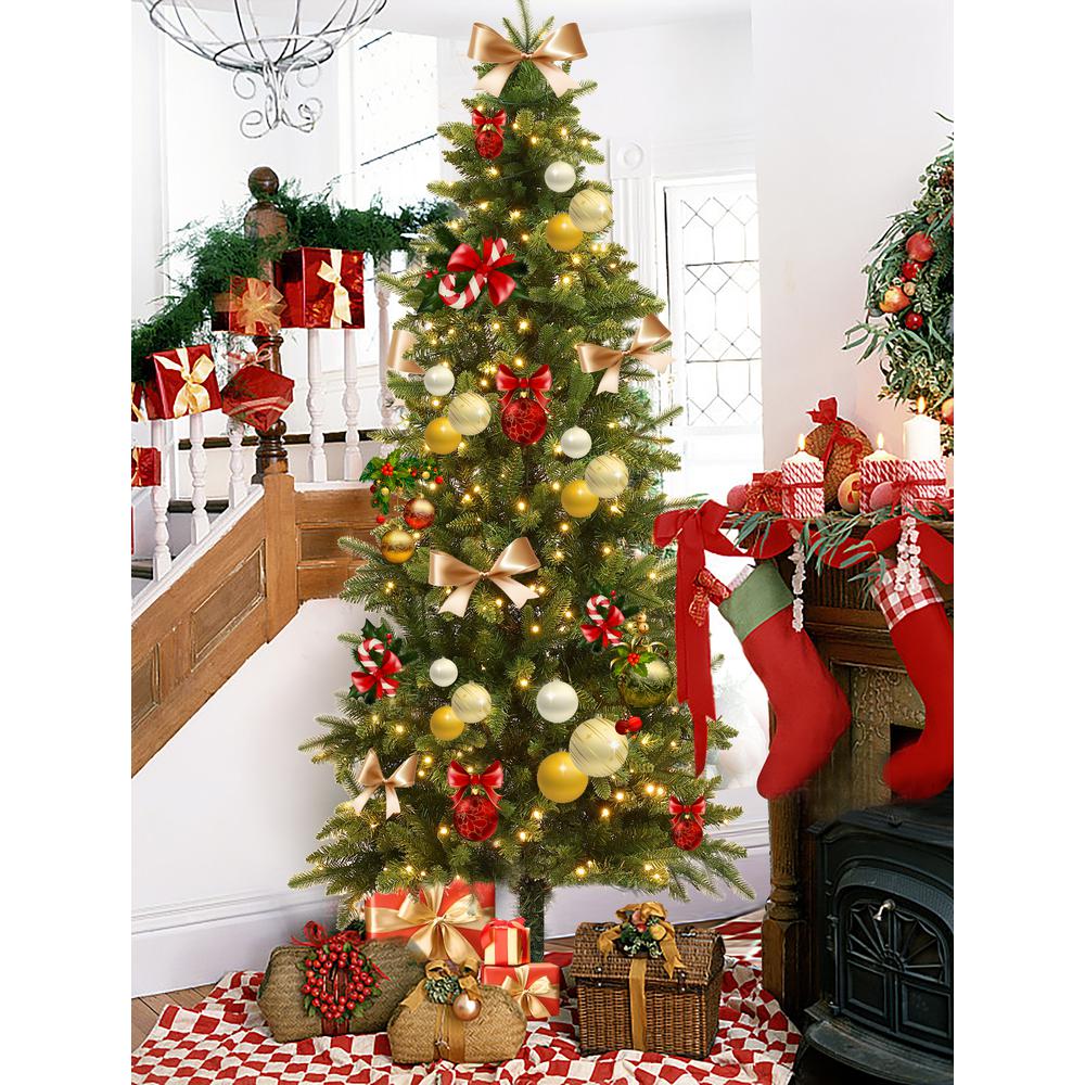 7Ft Pre-Lit LED Artificial Slim Pine Christmas Tree. Picture 3