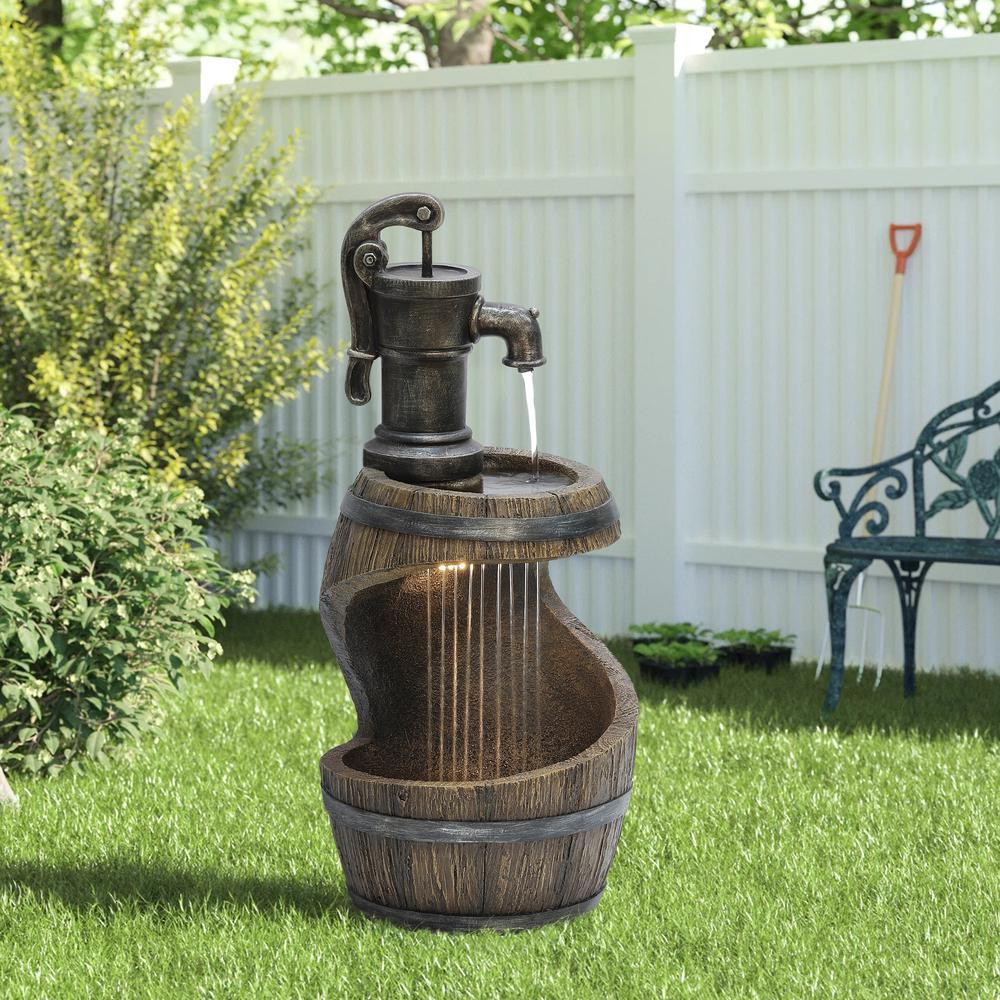 Farmhouse Spiral Barrel Rain Resin Outdoor Fountain with LED Lights. Picture 4