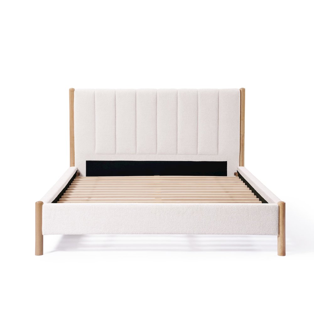 Vertical Rolls Upholstered Headboard with Rubberwood Legs Platform Bed, Queen. Picture 1