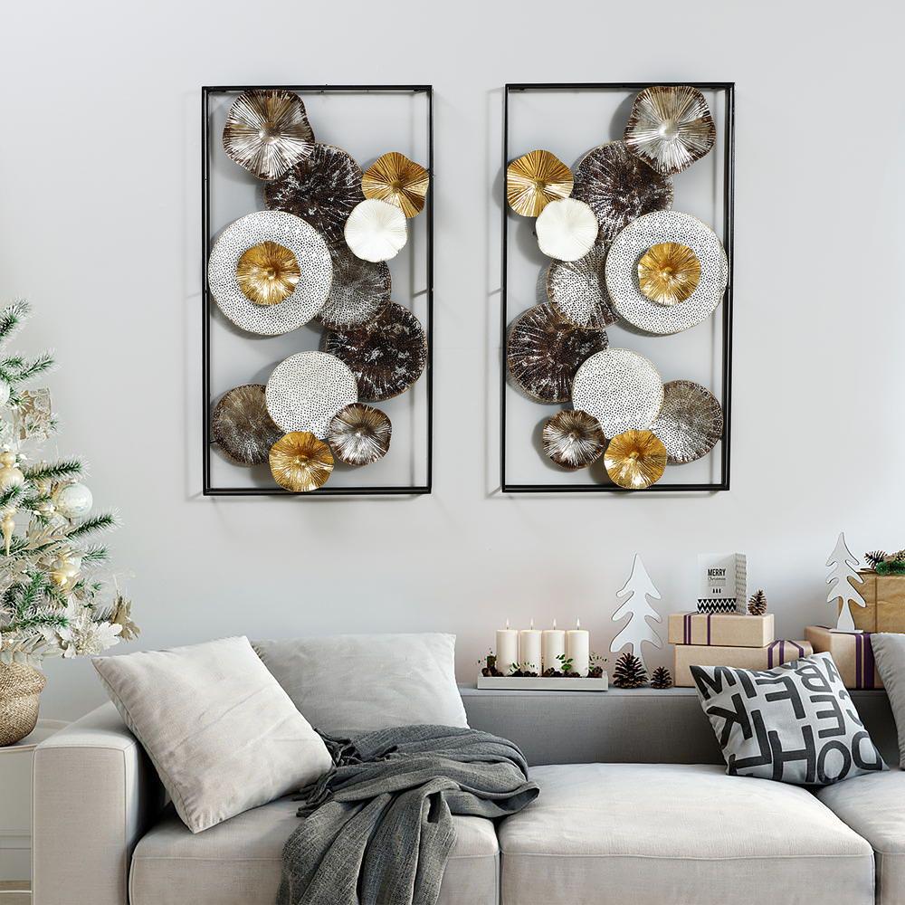 Set of 2 Modern Multi-Color Abstract Flowers Metal Wall Decor. Picture 3