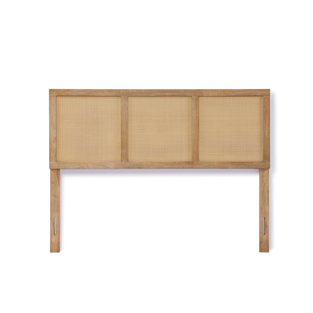 Natural Finish Rubberwood with Rattan Panels Headboard, Queen. Picture 1