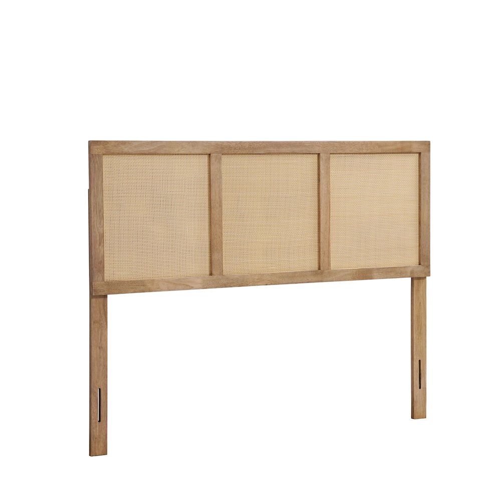 Natural Finish Rubberwood with Rattan Panels Headboard, Queen. Picture 5