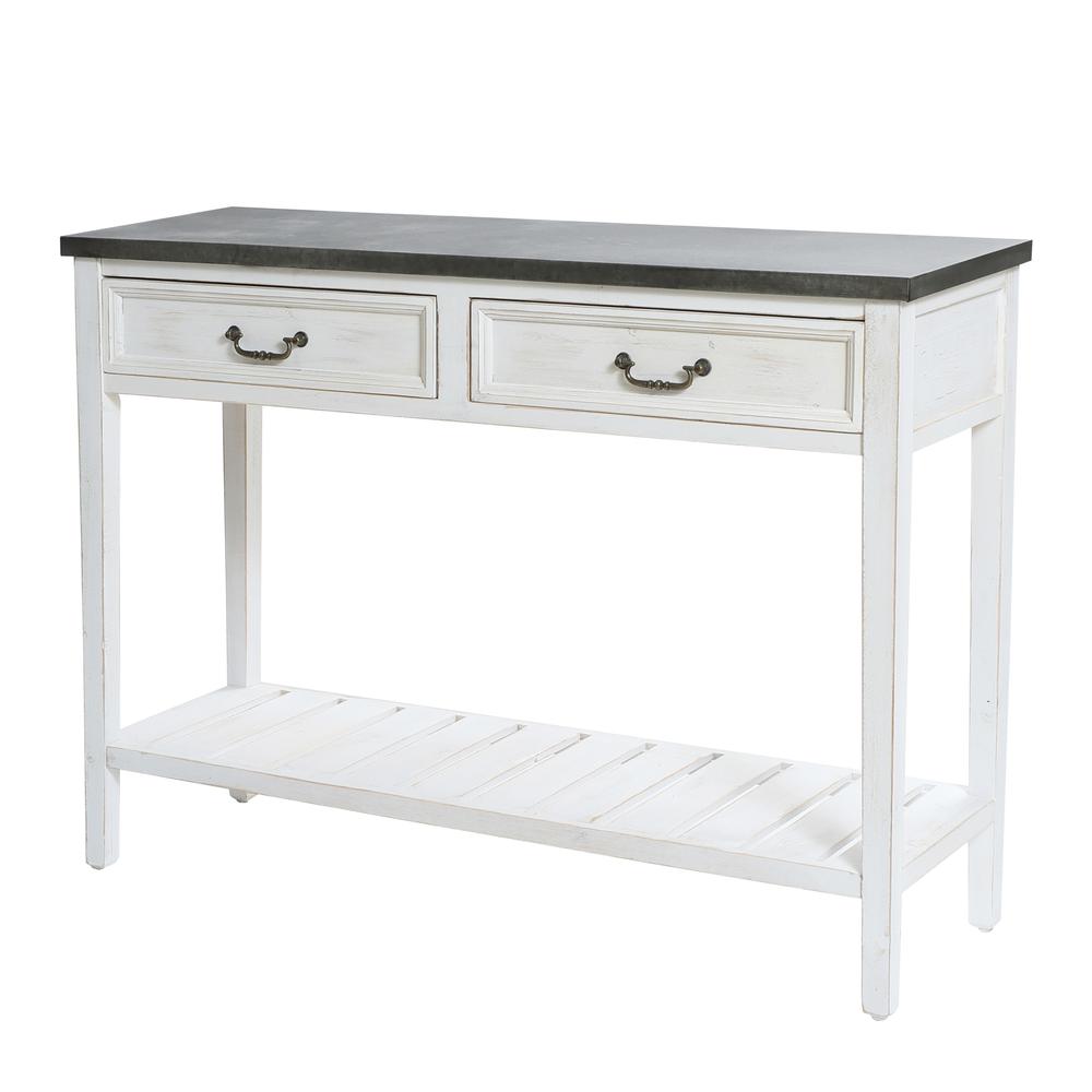 Farmhouse Distressed White Wood and Metal Console Table. Picture 10