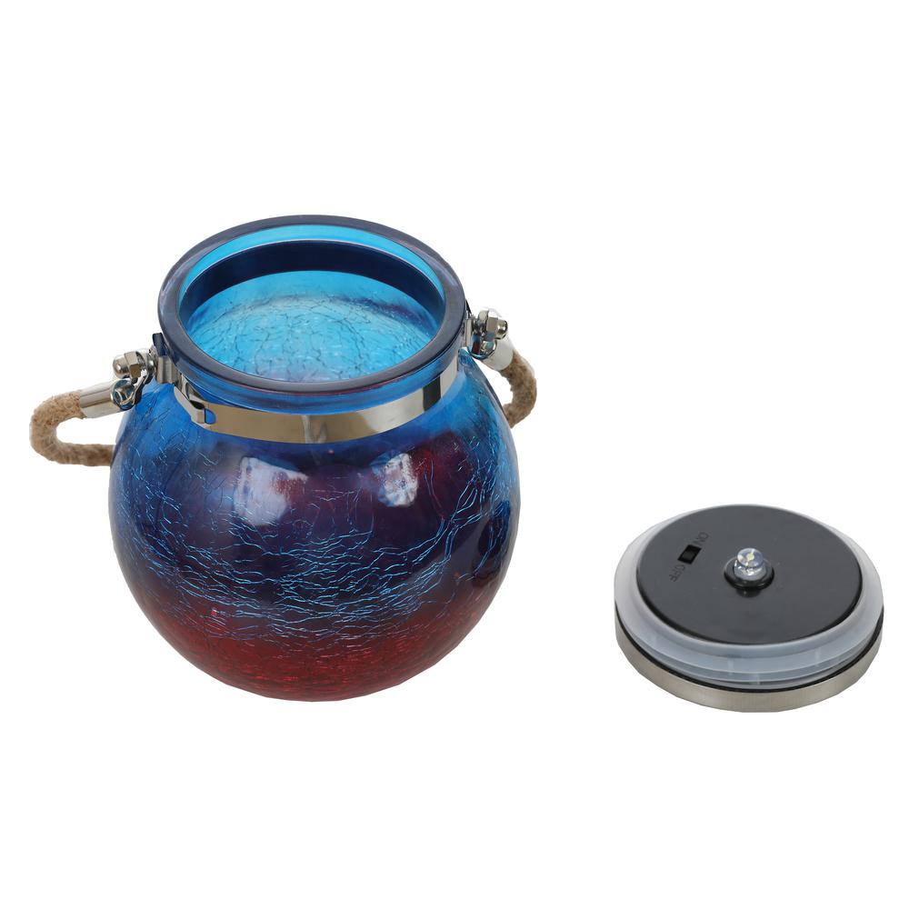 LuxenHome Blue and Red Crackle Glass Solar Outdoor Hanging and Table Lantern. Picture 4