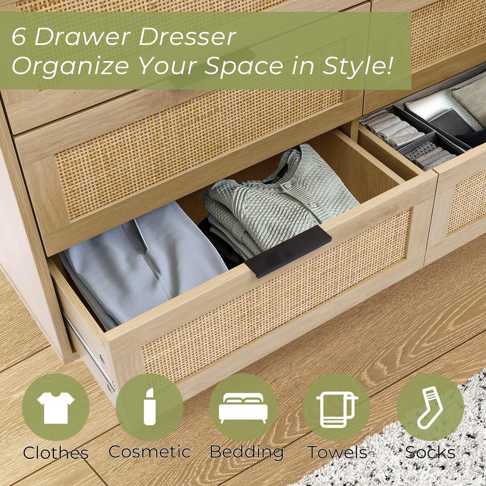 Light Oak Manufactured Wood 6-Drawer Bedroom Dresser. Picture 19