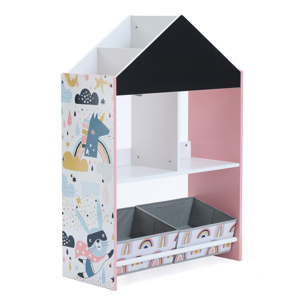 Children's Multi-Functional House Bookcase Toy Storage Bin Floor Cabinet, Pink. Picture 10