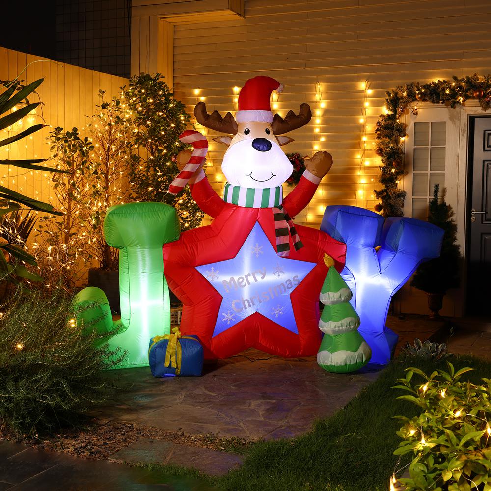6Ft L Reindeer Joy Outdoor Holiday Inflatable with LED lights. Picture 3
