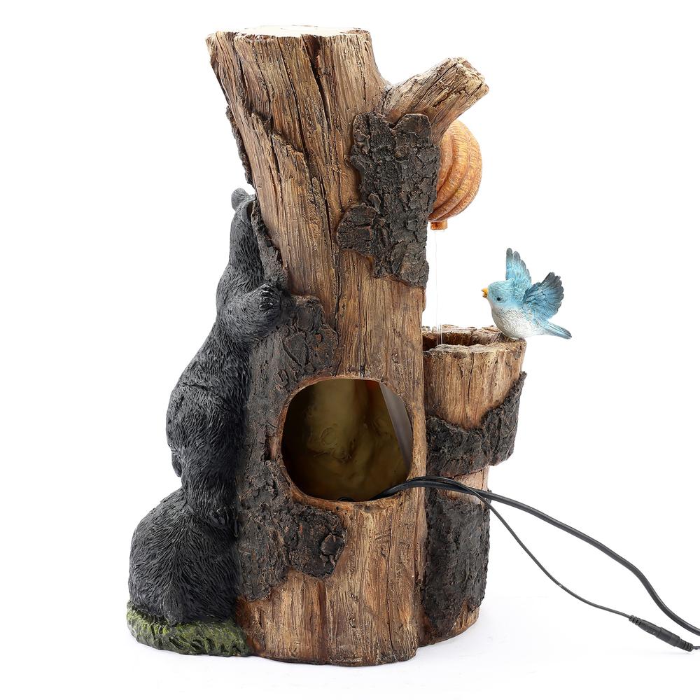 21.9" H Bear and Honey Beehive Tree Resin Outdoor Fountain with LED Lights. Picture 8