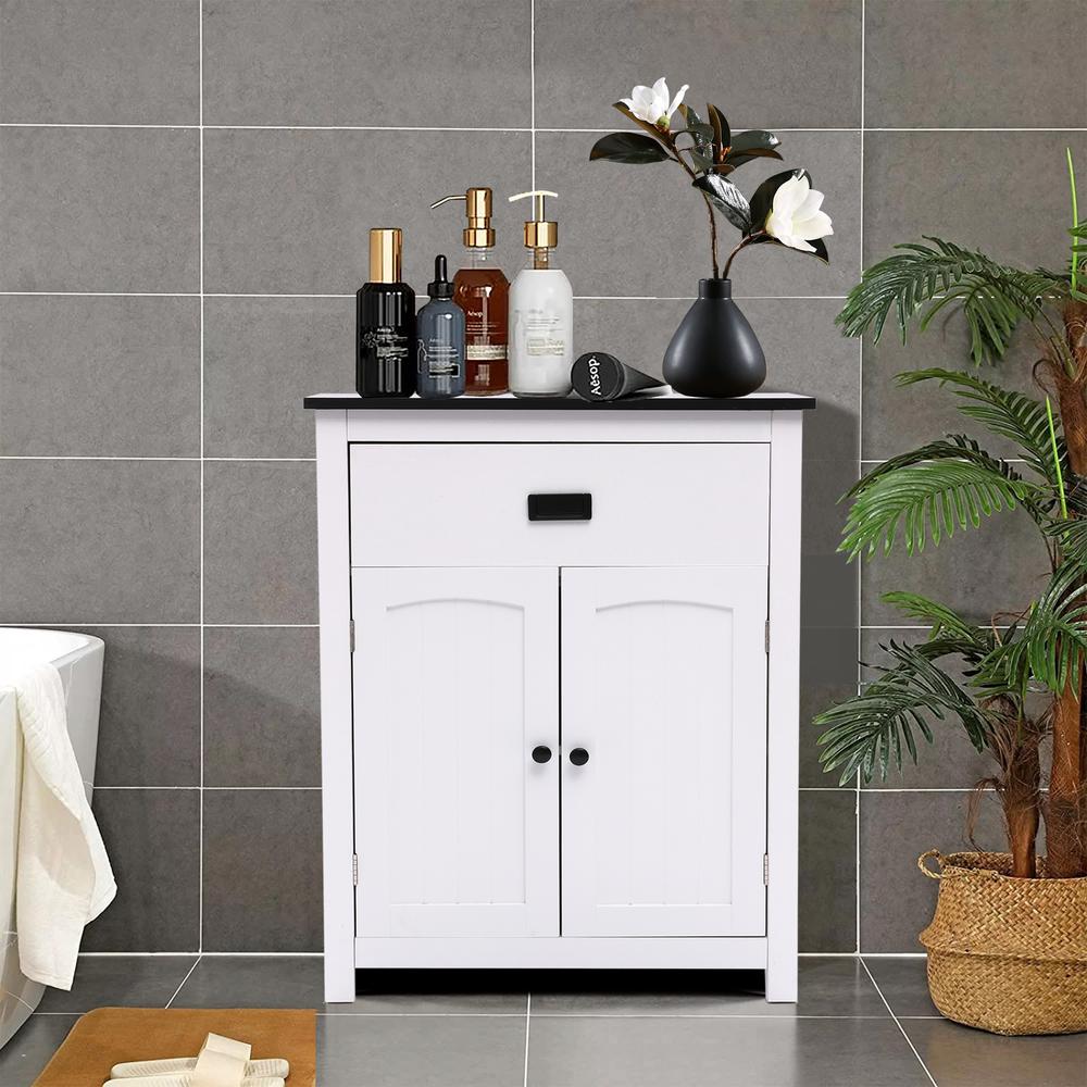 White Manufactured Wood 1-Drawer 1-Door Bathroom Linen Cabinet. Picture 2