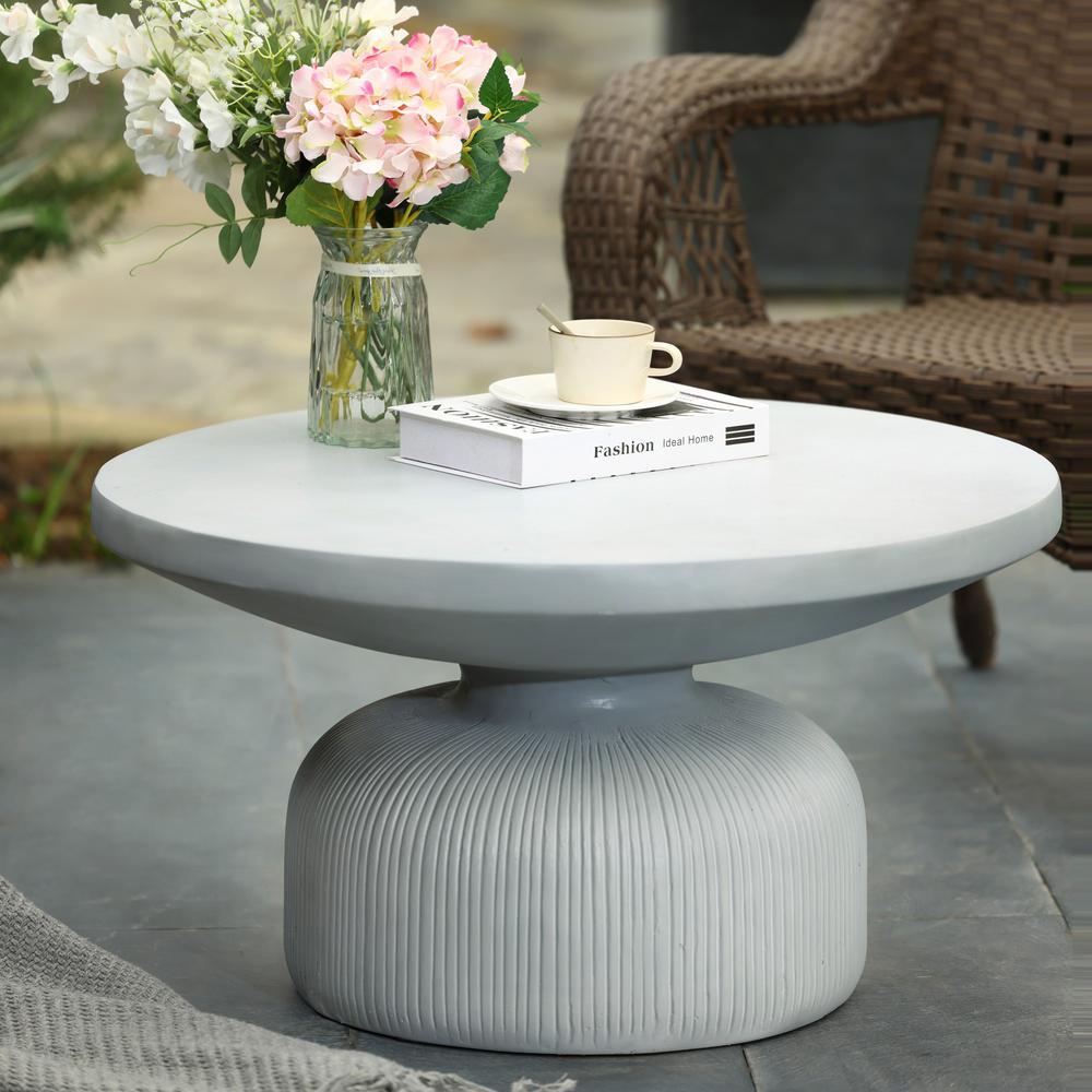 Light Gray MgO Indoor and Outdoor Round Coffee Table. Picture 10